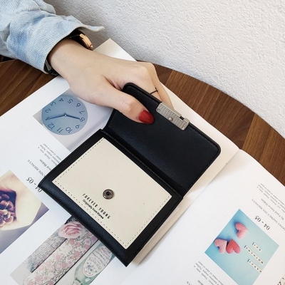 Picture of New Fashionable Short Zipper Penny Purse - Small Penny Purse, Money Bag, Trendy PU Leather Wallet - Black