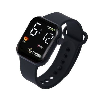 Picture of New LED Digital Fashionable Silicone Band Sports Colourful Belt Watch for Men - Black