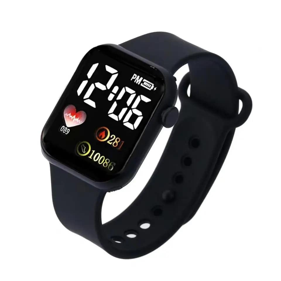Picture of New LED Digital Fashionable Silicone Band Sports Colourful Belt Watch for Men - Black