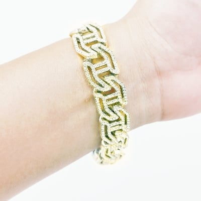 Picture of New AP style Men Cuban Link Chain Bracelet Shiny Rhinestone Inlaid Bangle Jewelry  Breslet for Men - Gold