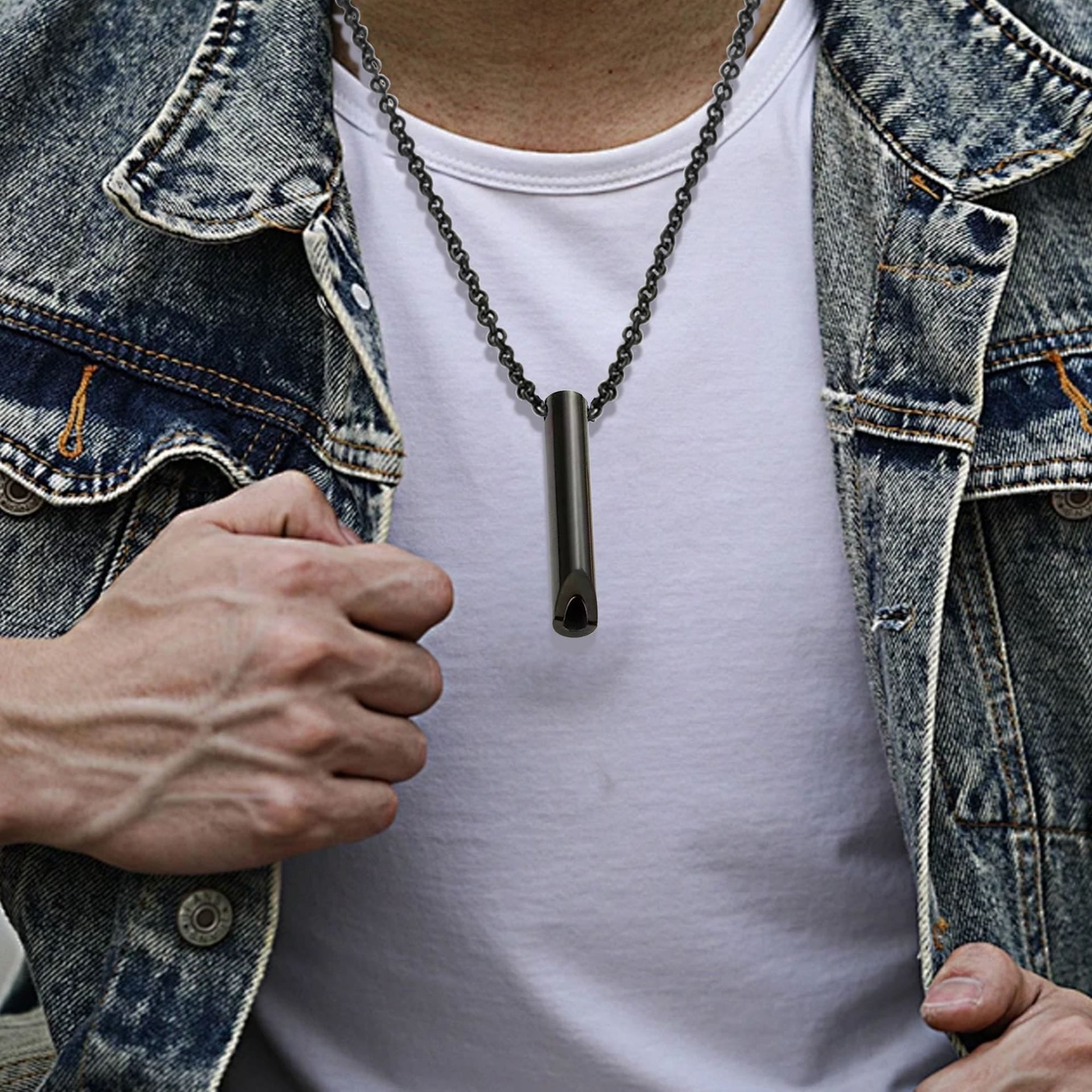 Picture of Trendy Simple Stainless Steel Relieve Stress Anxiety Attack Meditation Tool Necklace for Men - Black