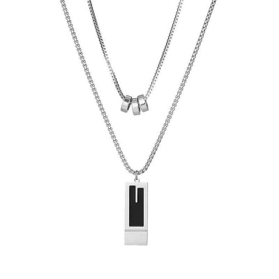 Picture of Fashionable Rectangle & Circle Pendant Necklace For Men - Silver