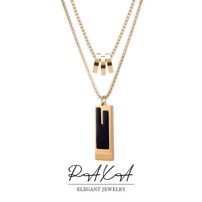 Picture of Golden Black-Coloured Chain with a Rectangular Pendant for Men Chain for Men - Gold