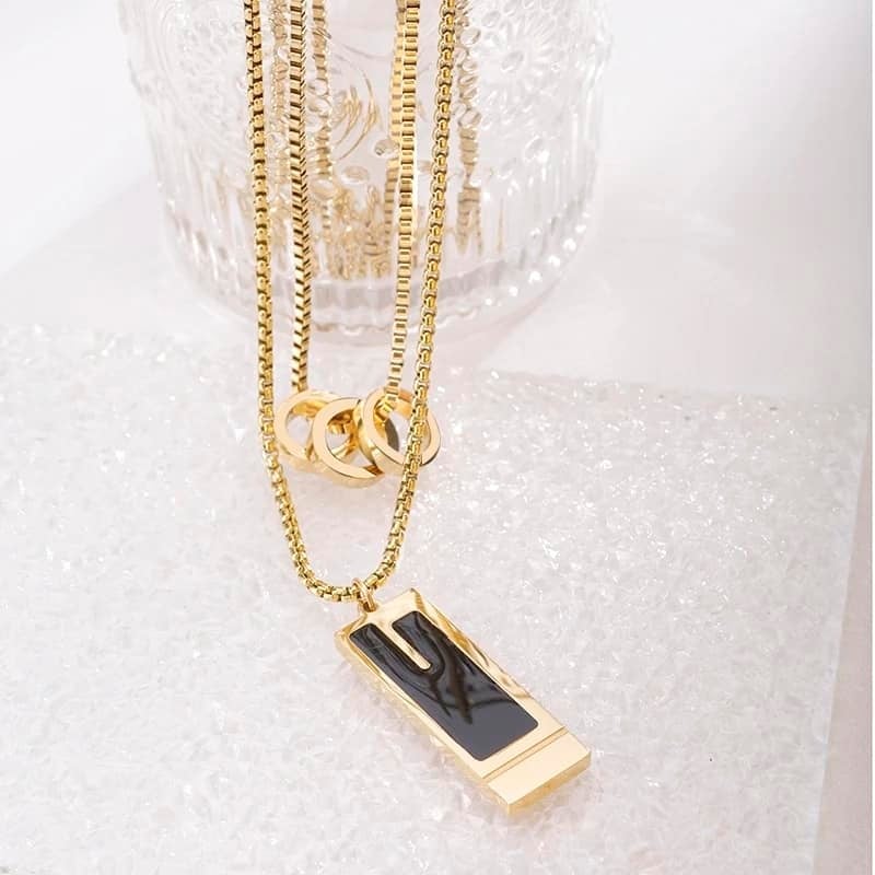 Picture of Golden Black-Coloured Chain with a Rectangular Pendant for Men Chain for Men - Gold