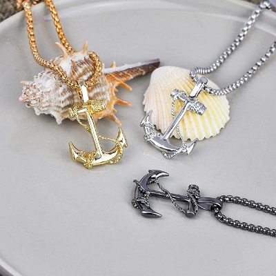 Picture of Anchor Chain Pendants Necklace rendy Simple Stainless Steel Chain Jewellery Gift - Modern - Choice Expression - Gold