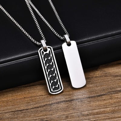 Picture of Pendant Necklaces Black Color Pillar Necklace For Men Trendy Stainless Steel Chain Pattern Bar Party Jewelry Couple Gift - Silver