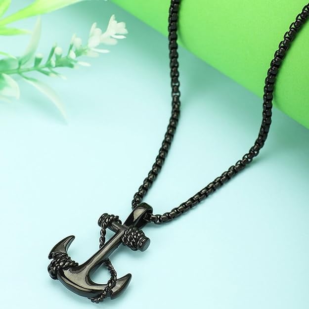 Picture of Exclusive Anchor Necklace Pendant with Chain For Men/Boys - Black