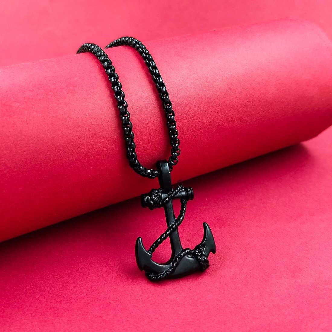 Picture of Exclusive Anchor Necklace Pendant with Chain For Men/Boys - Black