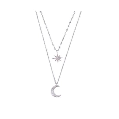 Picture of Simple Double Layer Star Moon Charm  Necklace for Women - Silver