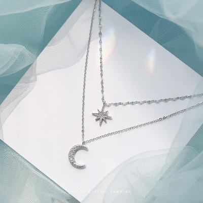 Picture of New Star Moon Necklace For Women Lady Fashion Chain Choker Sparkling Classic Girl Necklace For Women