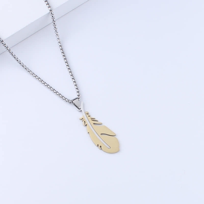 Picture of Fashionable Geometry Stainless Steel Black Fashion Necklace For Men - Gold