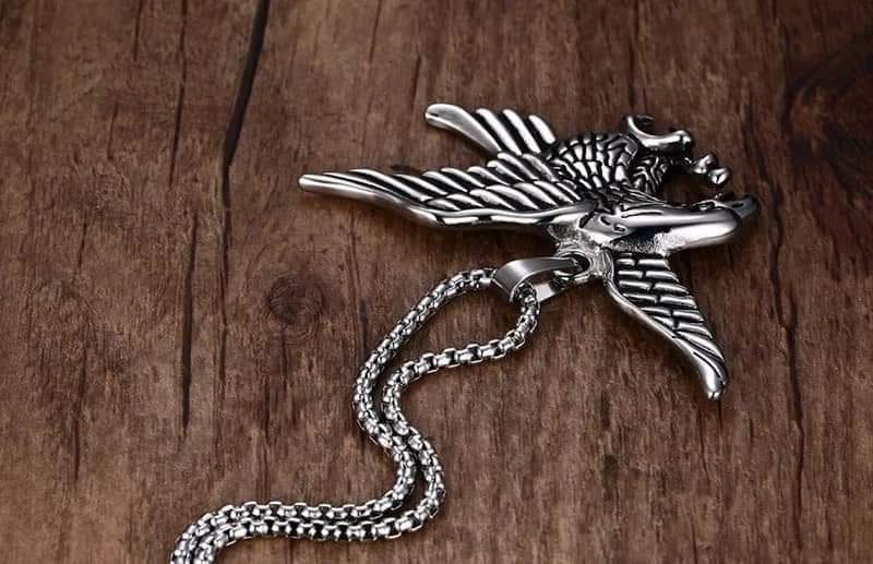 Picture of Stainless Steel Hawk Eagle Necklace Fly Animal Bird Falcon Pendant Chain For Men - Silver