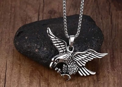 Picture of Stainless Steel Hawk Eagle Necklace Fly Animal Bird Falcon Pendant Chain For Men - Silver