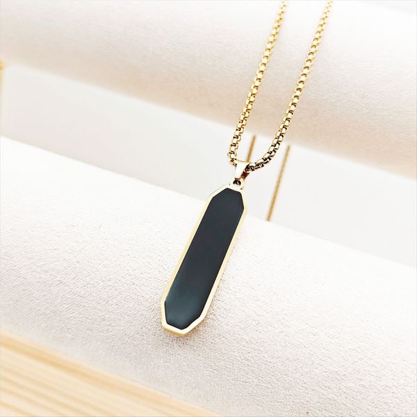 Picture of Fashion Black Color Bar Necklaces For Men Boys-Minimalist Stainless Steel Geometric Pendant Collar Gifts For Him Jewelry - Gold