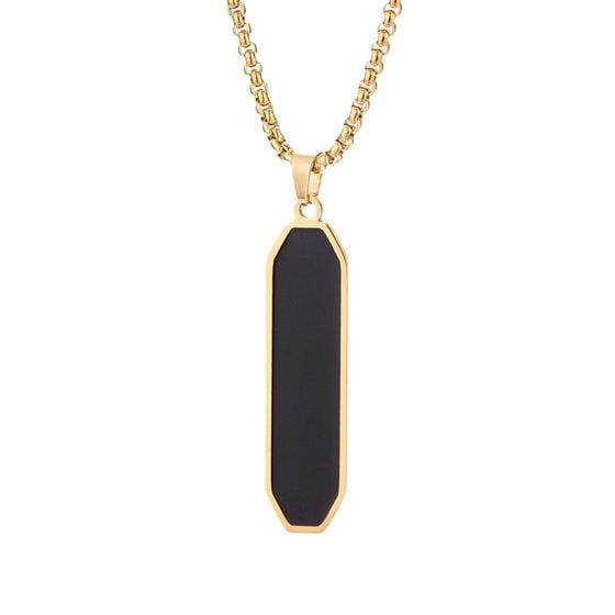 Picture of Fashion Black Color Bar Necklaces For Men Boys-Minimalist Stainless Steel Geometric Pendant Collar Gifts For Him Jewelry - Gold