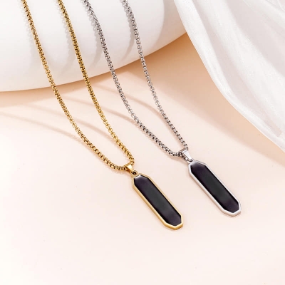 Picture of Bar Pendant Necklace For Men Stainless Steel Box Chain Pendant Men’s Necklace Jewelry - Gold