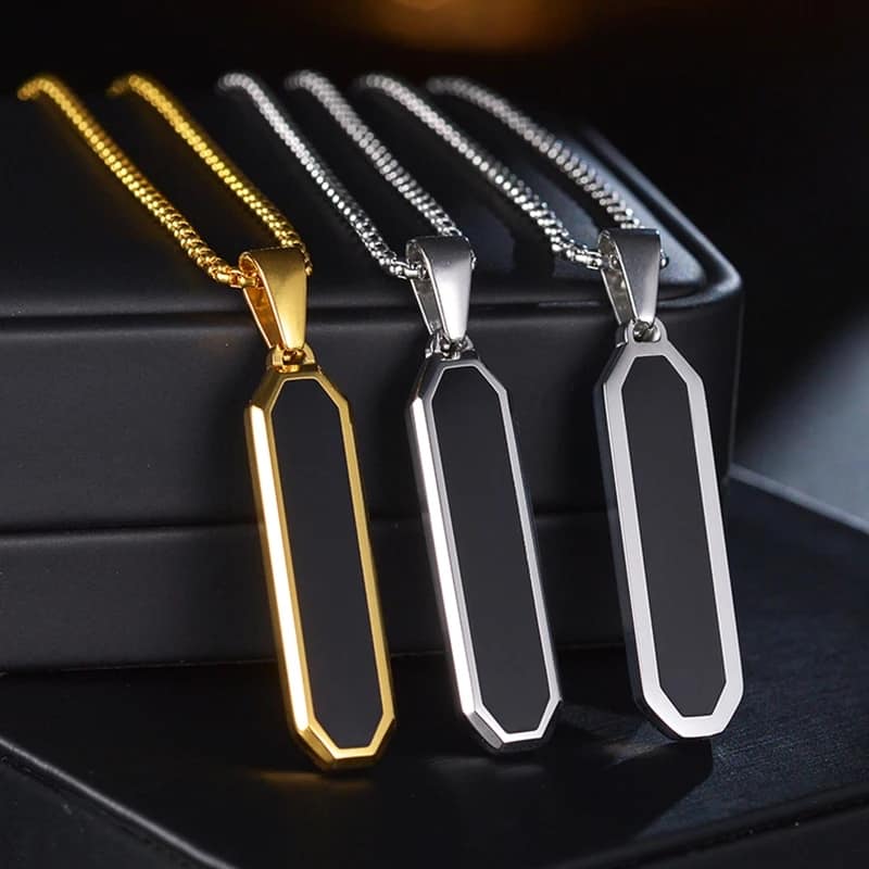 Picture of Bar Pendant Necklace For Men Stainless Steel Box Chain Pendant Men’s Necklace Jewelry - Gold