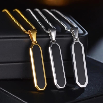 Picture of Bar Pendant Necklace For Men Stainless Steel Box Chain Pendant Men’s Necklace Jewelry - Gold