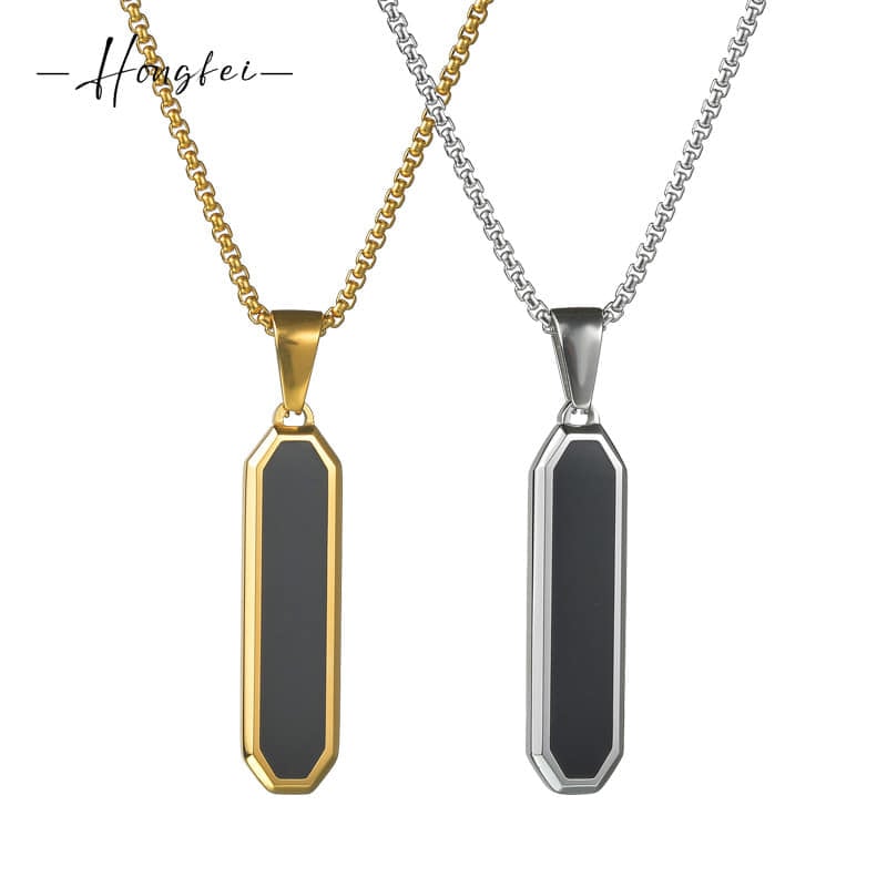 Picture of Bar Pendant Necklace For Men Stainless Steel Box Chain Pendant Men’s Necklace Jewelry - Gold