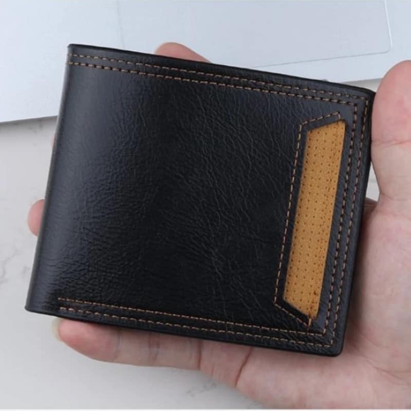 Picture of New Men PU Leather Purse Black Frosted Material Youth Credit Card Holder Coin Purse - Black