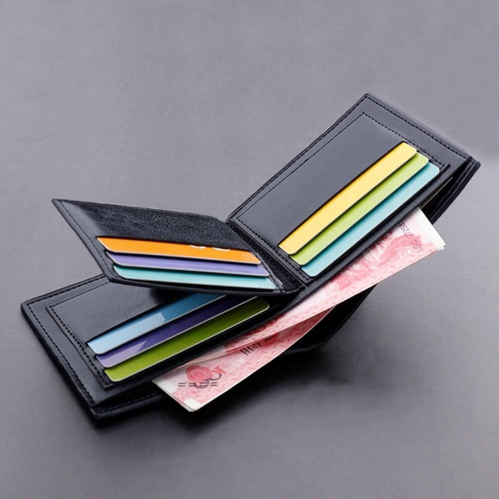 Picture of New Men PU Leather Purse Black Frosted Material Youth Credit Card Holder Coin Purse - Black