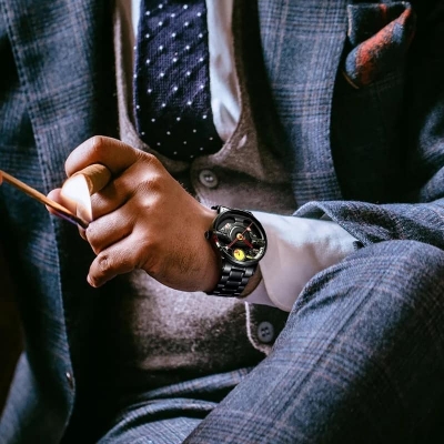 Picture of Men's Watch  Sanda model new luxury fashion stainless steel quartz movement wrist-watch - Black