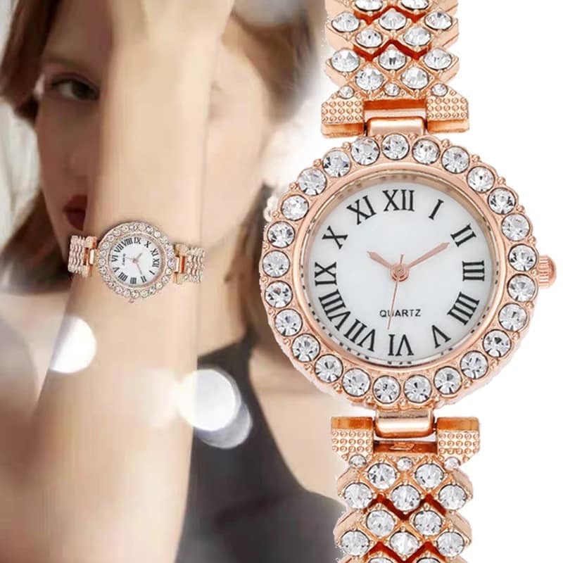 Picture of Women's Fashion Trend Star  Full Diamond Steel Band Quartz Watch Luxury Luxury Love Rhinestone - Gold