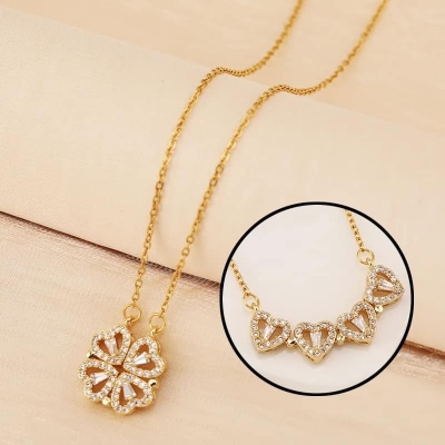 Picture of New Heart Shape Clover Four Heart Two Chain Magnetic for Women & Girls - Gold
