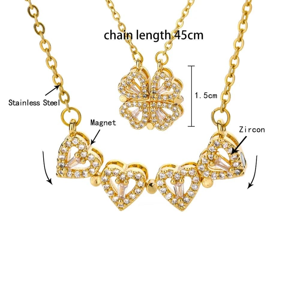 Picture of New Heart Shape Clover Four Heart Two Chain Magnetic for Women & Girls - Gold