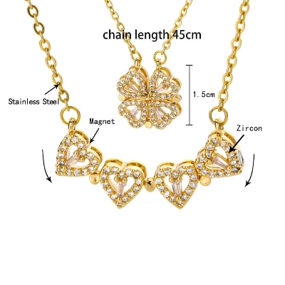 Picture of New Heart Shape Clover Four Heart Two Chain Magnetic for Women & Girls - Gold