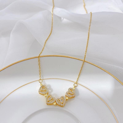Picture of New Heart Shape Clover Four Heart Two Chain Magnetic for Women & Girls - Gold