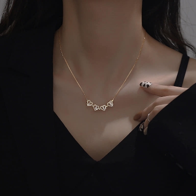 Picture of New Heart Shape Clover Four Heart Two Chain Magnetic for Women & Girls - Gold