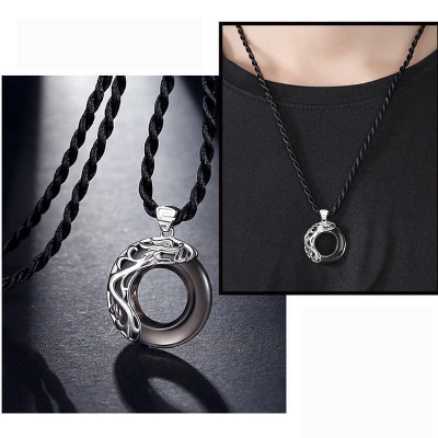 Picture of Round Stylish Men Pendant Necklaces Metal Cool Leather Chain Pendant  For Men - Black