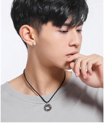 Picture of Round Stylish Men Pendant Necklaces Metal Cool Leather Chain Pendant  For Men - Black