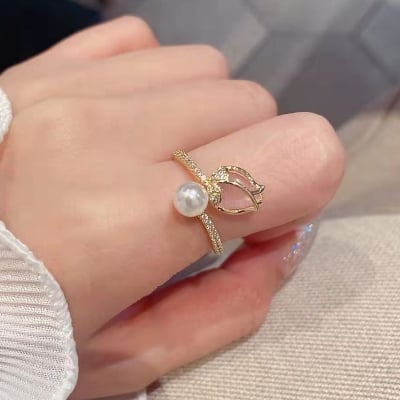 Picture of Indispensable -Korean Style Tulip Flower Rings For Women Sweet Cute Finger Ring Proposal Wedding Fine Jewelry Gift - Ring For Girls- Innovative - Gold
