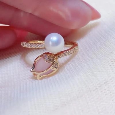Picture of Indispensable -Korean Style Tulip Flower Rings For Women Sweet Cute Finger Ring Proposal Wedding Fine Jewelry Gift - Ring For Girls- Innovative - Gold
