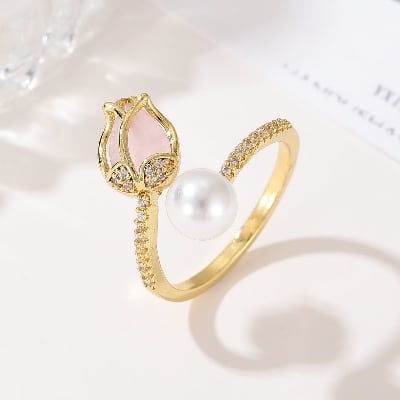 Picture of Indispensable -Korean Style Tulip Flower Rings For Women Sweet Cute Finger Ring Proposal Wedding Fine Jewelry Gift - Ring For Girls- Innovative - Gold