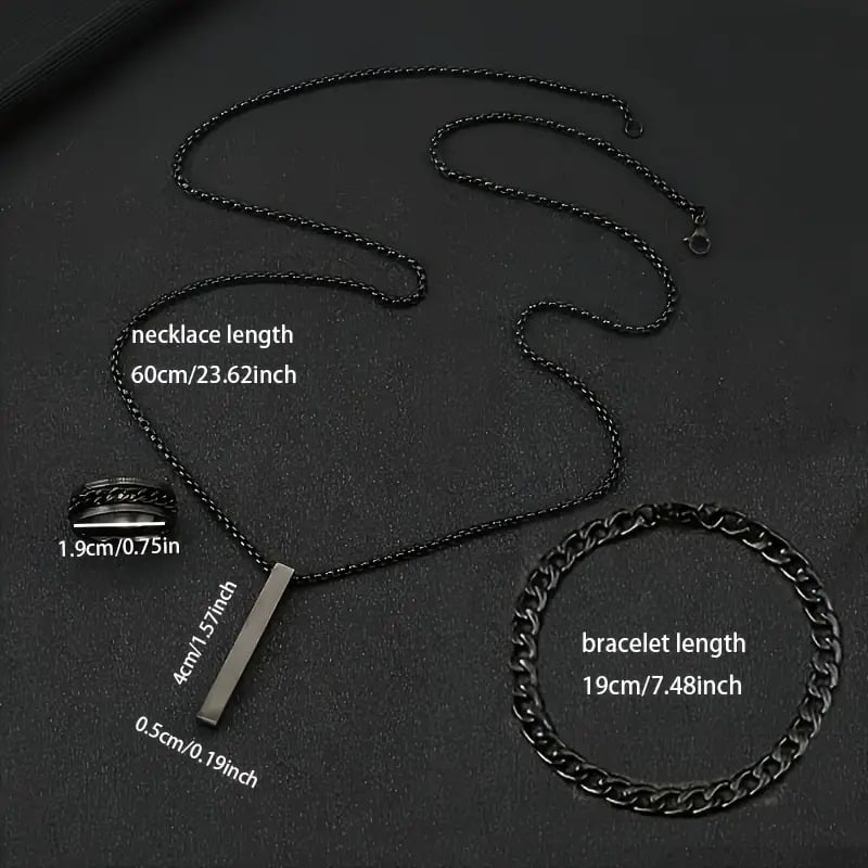 Picture of 3pcs/set Men's Fashion Alloy Cross Pendant Necklace + Bracelet + Ring Set  for Men - Black
