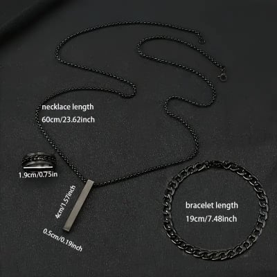 Picture of 3pcs/set Men's Fashion Alloy Cross Pendant Necklace + Bracelet + Ring Set  for Men - Black