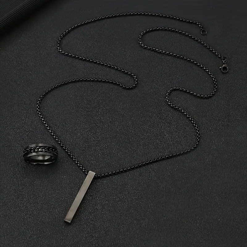 Picture of 3pcs/set Men's Fashion Alloy Cross Pendant Necklace + Bracelet + Ring Set  for Men - Black