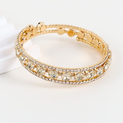 Picture of Fashion Crystal Bracelet For Women Wedding Bracelet Hand Jewelry Rhinestones Bracelet For Women Bridal Jewelry Gift - Gold