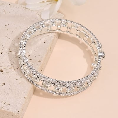 Picture of Korean Fashion Crystal Bracelet for Women Wedding Bangle  Open Bracelet For  Women - Silver