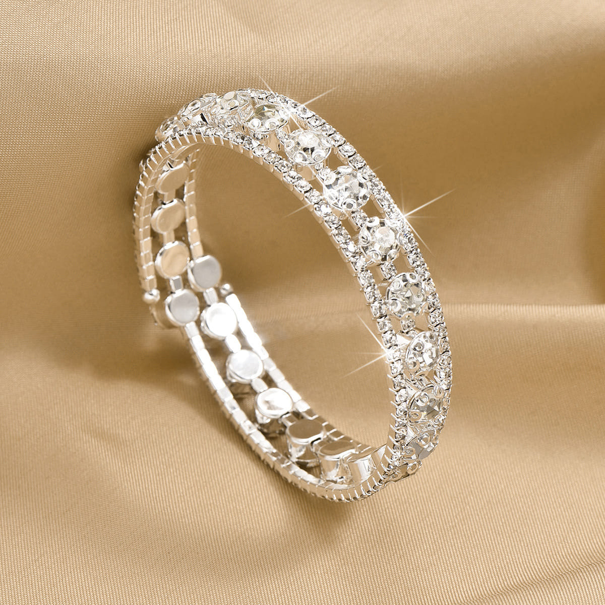 Picture of Korean Fashion Crystal Bracelet for Women Wedding Bangle  Open Bracelet For  Women - Silver