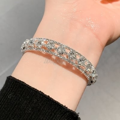 Picture of Korean Fashion Crystal Bracelet for Women Wedding Bangle  Open Bracelet For  Women - Silver