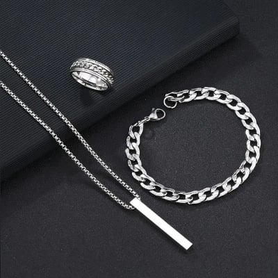 Picture of Stylish Bar Pendant Set, Necklaces Finger Ring Set for Men