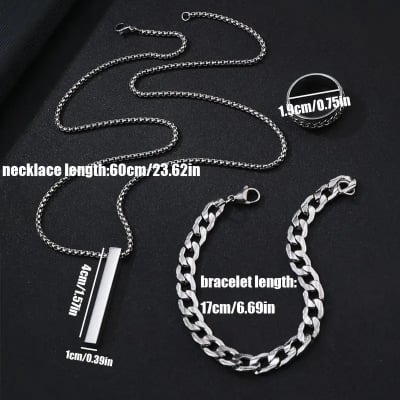 Picture of Stylish Bar Pendant Set, Necklaces Finger Ring Set for Men