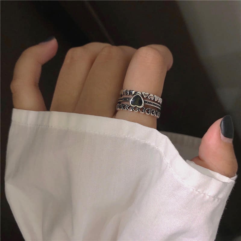 Picture of Delicate Flower Opening Adjustable Ring Set for Women, Korean Silver Color, Minimalist Finger Rings