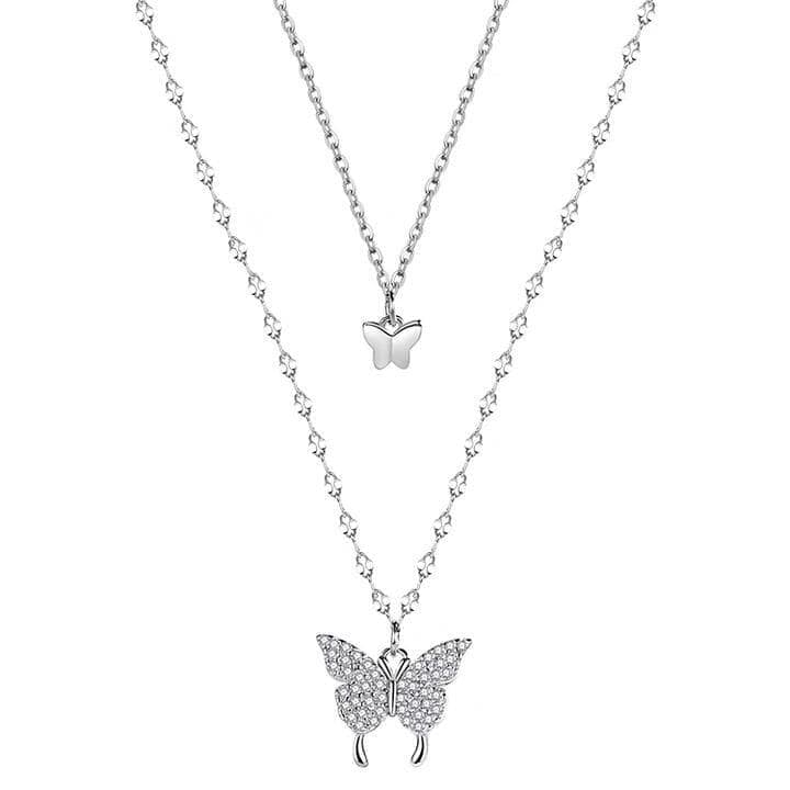Picture of Shiny Butterfly Necklace Exquisite Crystal Collar Chain For Women - Silver