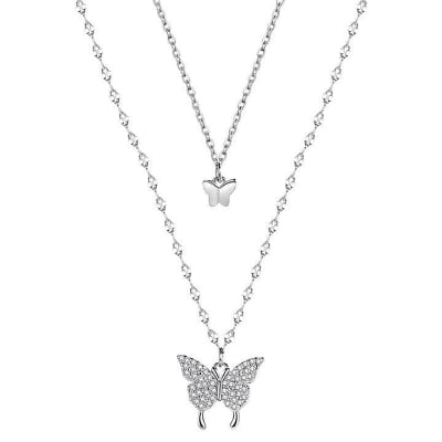 Picture of Shiny Butterfly Necklace Exquisite Crystal Collar Chain For Women - Silver
