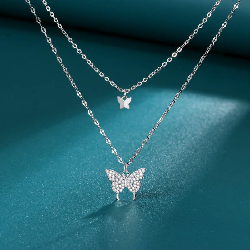 Picture of Shiny Butterfly Necklace Exquisite Crystal Collar Chain For Women - Silver
